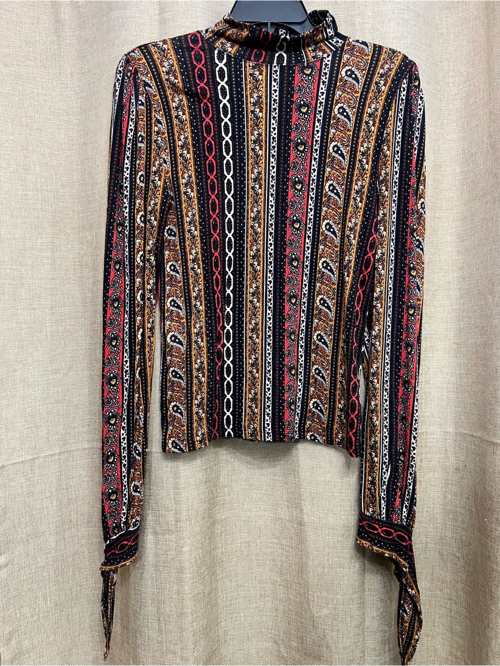 Free People Striped Paisley Mock-Neck Top - Black, Red, Gold size medium - Picture 4 of 6